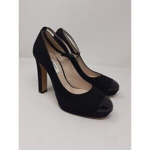 LK Bennett London Womens Shoes Size 7 Black Suede Cap Toe Ankle Strap Heels